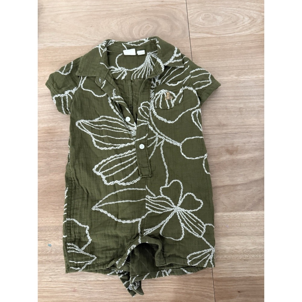 Baby Gap Olive Green Tropical Romper – 6-12 Months Gauze One Piece
